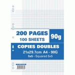 COPIES DOUBLES PERFOREES - 90G - 5X5 - 21 X 29,7 CM - PAPIER BLANC - ETUI DE 200 PAGES