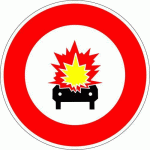 PANNEAU INTERDIT VÉHICULES MARCHANDISES INFLAMMABLES-650MM - KELIAS