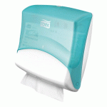 DISTRIBUTEUR TORK POUR PAPIERS/CHIFFONS PLIÉS TOP-PAK BLANC ET TURQUOISE W4, FIXATION MURALE, GAMME PERFORMANCE