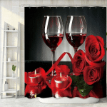 RIDEAU DE DOUCHE DE VIN DE ROSE ROUGE POUR DÉCOR DE SALLE DE BAIN , VALENTINES ROMANTIQUE FLORAL BLOOMING FLOWER LOVERS COUPLE BOUGIES PANNEAU TISSU