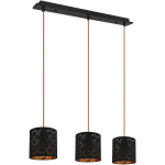 SUSPENSION, PLAFONNIER, SUSPENSION, LAMPE DE SALLE À MANGER, NOIR ET OR, 3 FLAMMES, RÉGLABLE EN HAUTEUR, POINÇONNAGE DÉCORATIF, 3X DOUILLES E27