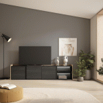 SKRAUT HOME - MEUBLE TV EFFET BOIS NOIR ET CHÊNE 207X35X50CM AVEC LED