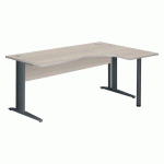 BUREAU COMPACT EXCELLENS L 180 CM CHÊNE GRIS RETOUR À DROITE PIÈTEMENT MÉTAL ANTHRACITE AVEC VOILE DE FOND