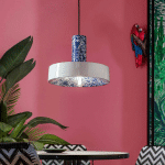 FERROLUCE SUSPENSION PI, MOTIF FLEURS, Ø 35 CM, BLEU/BLANC