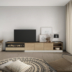 SKRAUT HOME - MEUBLE TV EFFET BOIS DE CHÊNE ET NOIR 310X37X50CM CHEMINÉE EFFET FEU