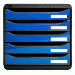 MODULE DE CLASSEMENT 5 TIROIRS. COLORIS NOIR/BLEU GLOSSY. DIMENSIONS L 27,8 X H 26,7 X P 34,7 CM.