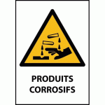 PANNEAU DE DANGER - PRODUITS CORROSIFS - W023 - ISO EN 7010 PVC DOS ADHÉSIF A3