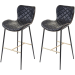 [JAMAIS UTILISÉ] 2X TABOURET DE BAR HHG-956, CHAISE DE BAR/COMPTOIR, VINTAGE, HAUBANS DORÉS SIMILICUIR NOIR - BLACK