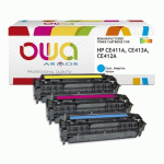 PACK DE 3 TONER REMANUFACTURÉ OWA - STANDARD - CYAN MAGENTA JAUNE - POUR HP CE411A, CE413A, CE412A - TONER COMPATIBLE