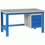 ETABLI SI40 PLATEAU MÉLAMINÉ 2000X750 + 3 TIROIRS PIÈTEMENT BLEU RAL 5015 - MANUTAN COLLECTIVITÉS