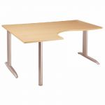 BUREAU COMPACT RETOUR À GAUCHE ACTUAL - L. 180 X P. 120 CM - PLATEAU HÊTRE - PIEDS L ALUMINIUM