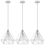 AXHUP - SUSPENSION LUMINAIRE EN DIAMANT MÉTAL RÉTRO PLAFONNIER LUSTRE FER ABAT-JOUR BLANC 3PCS