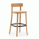 LOT DE 2 - TABOURET ROMANE BOIS MASSIF DE HÊTRE NATUREL AVEC PLACAGE DE FRÊNE ET ROTIN HAUTEUR 75 CM