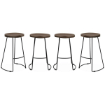 LOT DE 4 TABOURETS DE BARS BOIS DE MANGUIER TEINTÉ NOYER ET ACIER. AVEC REPOSE PIEDS. 65CM - TEINTÉ NOYER