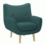 FAUTEUIL LUZE 1 PLACE, PIEDS BOIS, TISSU VERT