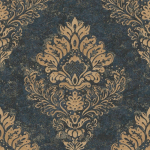 PAPIER PEINT BAROQUE PROFHOME 379012 PAPIER PEINT INTISSÉ LÉGÈREMENT TEXTURÉ AU STYLE BAROQUE MAT BLEU OR 5,33 M2 - BLEU