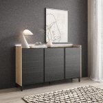 SKRAUT HOME - BUFFET EFFET BOIS NOIR ET CHÊNE 156X35X91CM AVEC PIEDS