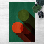 TAPIS EN VINYLE - ABSTRACT SHAPES - CIRCLES IN GREEN AND RED - PORTRAIT 3:2 DIMENSION HXL: 90CM X 60CM
