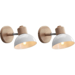 2 PCS RÉTRO APPLIQUE MURALE E27 INTÉRIEUR LAMPE MURALE EN FER FORGÉ APPLIQUE EN BOIS CHAMBRE SALON COULOIR Ø15CM - BLANC