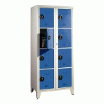 VESTIAIRE VISITABLE 2 COLONNES 8 CASIERS MONOBLOC GRIS BLEU