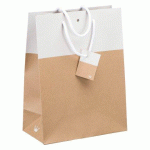 SACS KRAFT ET BLANC BICOLORE LUXE POIGNÉES CORDELIÈRES 33 X 25 X 13 CM - 10 SACS