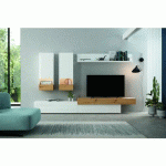 MEUBLE TV - 5 MODULES - AURA.2 - 280CM - BLANC ET ARTISAN - COLONNES H104CM RAMIS