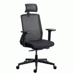 CHAISE DE BUREAU ERGONOMIQUE COCO TISSU ET MAILLE, AVEC ACCOUDOIRS 3D ET APPUIE-TÊTE, MÉCANISME SYNCHRONE, PIEDS NOIRS