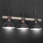 LUMINEX SUSPENSION HAKON 3 LAMPES BRUN ROUGE/BOIS NATUREL