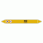 LOT DE 3 - MARQUEUR DE TUYAUTERIE - DIHYDROGÈNE H2 - VINYLE LAMINÉ 355 X 37 MM