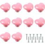 SUNXURY - 10 PIÈCES BOUTONS DE PORTE,POIGNÉE EN FORME DE COEUR BOUTONS DE MEUBLE BOUTONS DE CÉRAMIQUE ROSE POUR ARMOIRE PLACARD CHAMBRE D'ENFANT