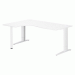 BUREAU COMPACT EXCELLENS L 180 CM BLANC RETOUR À GAUCHE RÉGLABLE EN HAUTEUR PIÉTEMENT MÉTAL PLUS BLANC