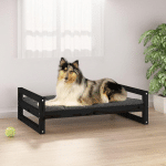 LIT POUR CHIEN NOIR 95,5X65,5X28 CM BOIS DE PIN SOLIDE - LITZEE