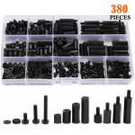 ASSORTIMENT DE 380 ENTRETOISES HEXAGONALES M3 MÂLES FEMELLES EN NYLON POUR ÉCROUS FILETÉS POUR CARTE MÈRE PCB NOIR