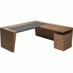 BUREAU X10 230X220X76 NOYER AMÉRICAIN INSERT CUIR MARRON - QUADRIFOGLIO