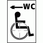 PANNEAU RELIEF ET BRAILLE WC, FLÈCHE AVEC PICTO PMR - BLEU - GAUCHE