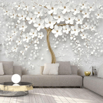 ARTGEIST - PAPIER PEINT MAGNOLIA BLANC ABSTRAIT - 100 X 70 CM - OR ET GRIS