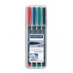 STAEDTLER POCHETTE DE 4 FEUTRES POUR RÉTROPROJECTION POINTE MOYENNE ENCRE PERMANENTE ASSORTIS LUMOCOLOR