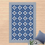 TAPIS EN VINYLE - MOROCCAN TILES WATERCOLOUR BLUE WITH TILE FRAME - PORTRAIT 3:2 DIMENSION HXL: 150CM X 100CM