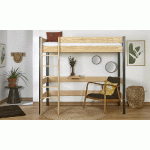 PACK LIT MEZZANINE DOUGLAS + MATELAS  NOIR ET BOIS 90X190 CM/OPT:MATELAS ELBE HD