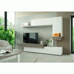MEUBLE TV - 5 MODULES - AURA.2 - 240CM - BLANC ET ORGANIC RAMIS