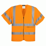 LOT DE 4 - PORTWEST C372 GILET ZIPPÉ À DEMI-MANCHES ORANGE - TAILLE L