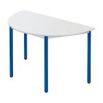 TABLE MODULAIRE DOMINO 1/2 ROND - L. 120 X P. 60 CM - PLATEAU GRIS - PIEDS BLEU