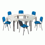 SET DE 6 TABLES TRAPEZOIDALES + 6 CHAISES BLEU/NOIR