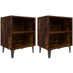 TABLES DE CHEVET PIEDS EN MÉTAL 2 PCS CHÊNE FUMÉ 40X30X50 CM