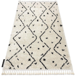 TAPIS BERBER TETUAN B751 ZIGZAG CRÈME FRANGES BERBÈRE MAROCAIN SHAGGY BEIGE 160X220 CM