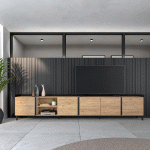 SKRAUT HOME - MEUBLE TV EFFET BOIS DE CHÊNE ET NOIR 309X35X61CM AVEC PIEDS