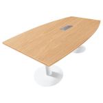TABLE TONNEAU AVEC ÉLECTRIFICATION ACTUAL L. 200 X 100 CM - PLATEAU CHÊNE  - PIÈTEMENT TULIPE BLANC