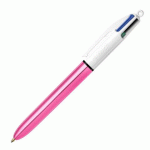 LOT DE 2 - STYLO BILLE BIC 4 COULEURS SHINE ROSE RÉTRACTABLE POINTE 1 MM - ÉCRITURE MOYENNE