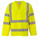 LOT DE 4 - PORTWEST C473 GILET 2 BANDES & BAUDRIER MANCHES LONGUES JAUNE - TAILLE S/M