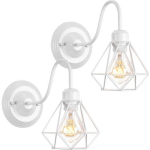 2 PCS RÉTRO APPLIQUE MURALE DIAMOND CAGE ÉCLAIRAGE INDUSTRIEL INTÉRIEUR E27 LAMPE MURALE EN FER FORGÉ POUR CUISINE SALON CHAMBRE - BLANC